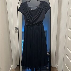 Zara Elegant Black Draped Midi Dress